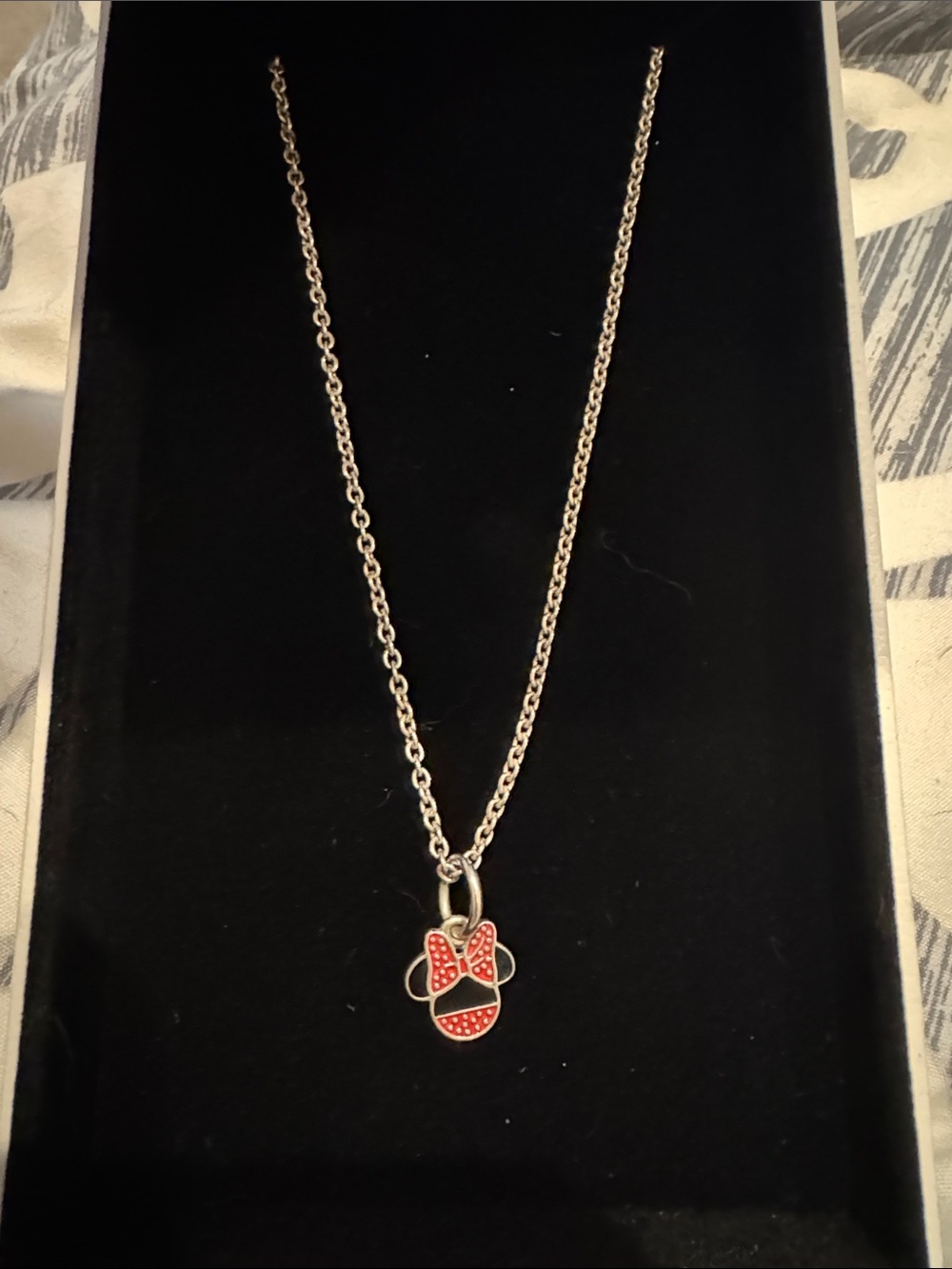 Pandora Silver Necklace with Red Minnie Mouse Charm